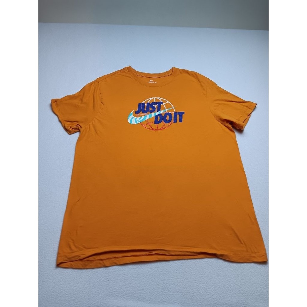 Nike Just Do It T-Shirt Mens XL Orange Swoosh Globe Graphic Cotton Crew Neck Tee